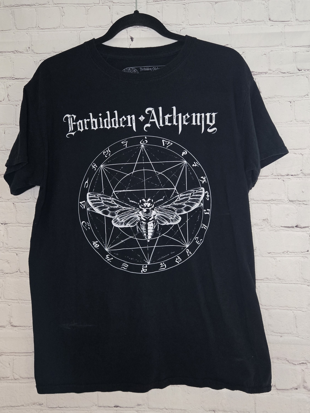 Forbidden alchemy black graphic moth alternative goth tee Size M